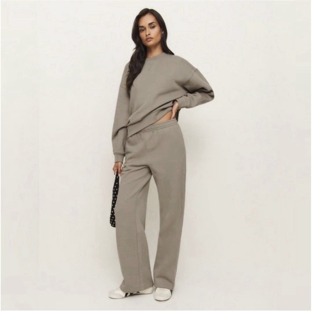 Reformation Kira Wide Leg Sweatpant Taupe Organic Cotton XS 1316412TAU00L